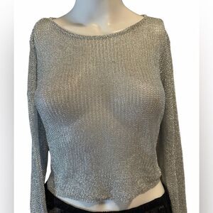 Lioness Long Sleeve Mesh Top Silver Medium